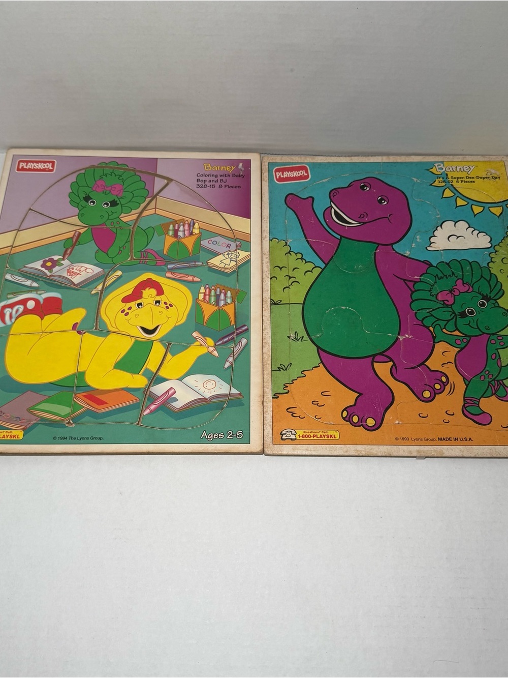 Vintage 90s Barney Lyons Group Wooden Preschool Toddler Puzzles 1993 1994